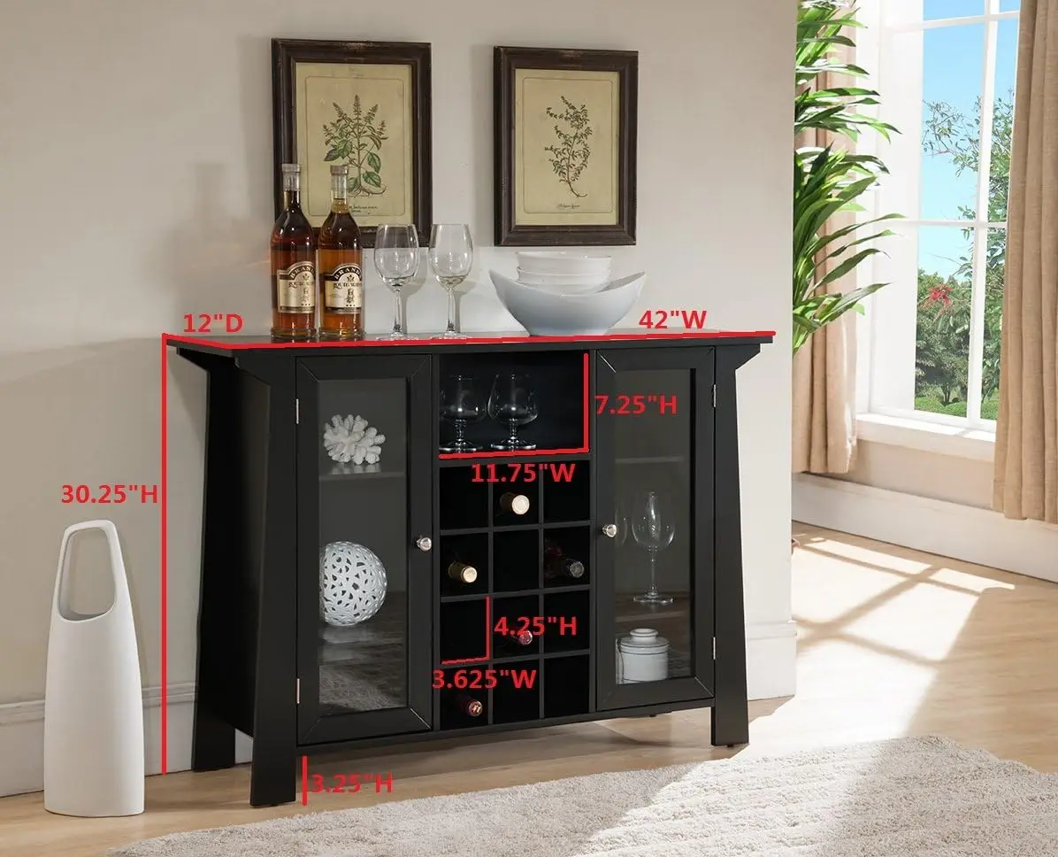 와인 보관함이 있는 마타누스카 우드 뷔페 바 캐비닛, 블랙