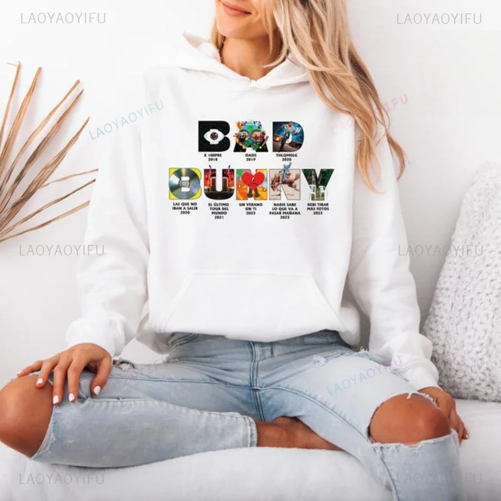 2025 New Album Bad Bunny Debi Tirar Mas Fotos Woman Hoodie Harajuku Music Pullover Tops Man Drop Shoulder Sweatshirt Fans Gift