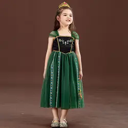 Girls' Summer Anna Frozen Baby Dress Child Green Dress Up Halloween Costume for Kids Princess Party Cosplay Dresses 2 to 8 Years