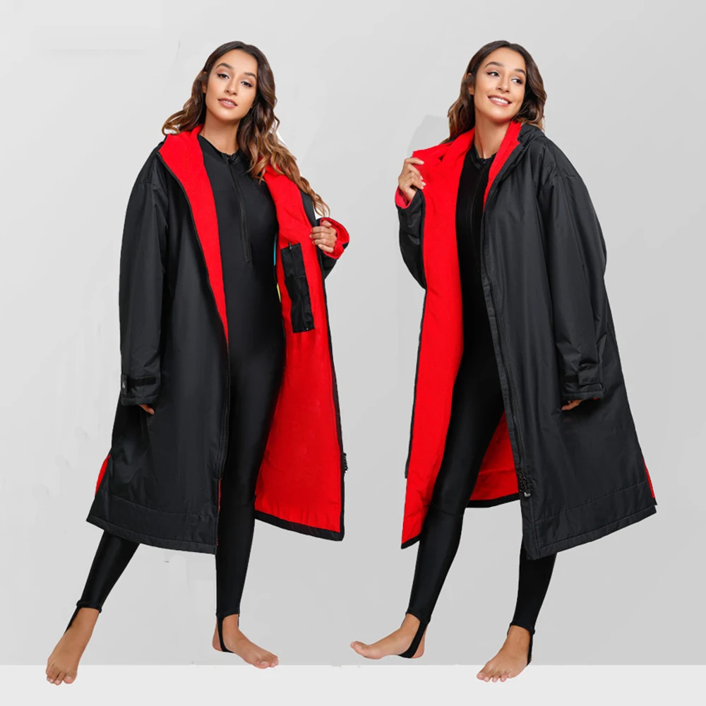 

Waterproof Surf Changing Robe Outdoor Surfing Pool Coat Lamb Wool Jacket Hooded Cloak Beach Lining Anorak Raincoat Unisex