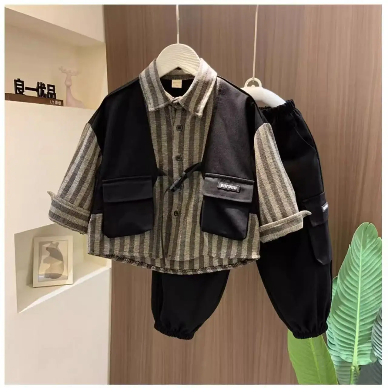 

Children's Shirt Set Children's Spring and Autumn New Style Male Baby Fake Two-piece Shirt+Pants Two-piece Set Kids Outfits