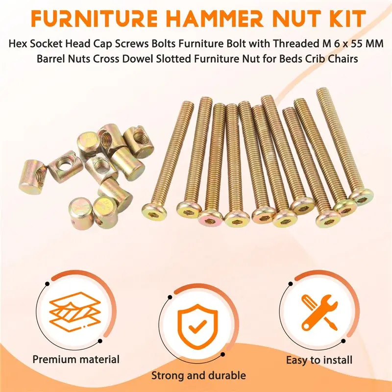 SEWS-Hex Socket Head Cap Screws Bolts Furniture Bolt With Threaded M 6 X 55 MM Barrel Nuts Cross Dowel Slotted Furniture Nut For