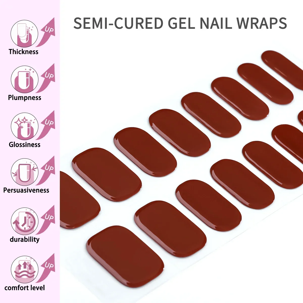 16Tips Semi-Cured Nail Wraps Solid Color Adhesive Waterproof Long Lasting Gel Nails Stickers Set for UV Lamp Need Manicure