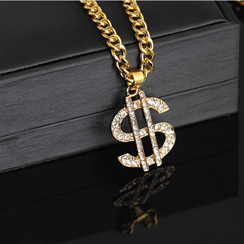 

New Hip Hop Zircon Dollar Sign Necklace Pendant For Men Women Punk Fashion Rock Rap Singer Cosplay Jewelry Accessories