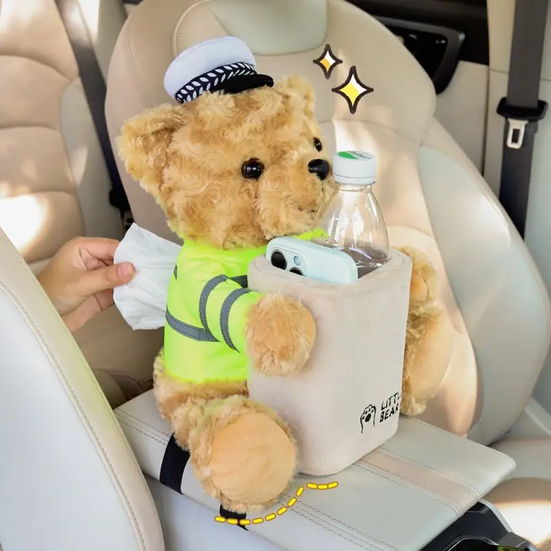 2 In 1 Car Tissue Box  Cartoon Garbage Can Dog Monkey Rabbit Short Plush Car Tissue Holder Car Tissue Box Car Accessories