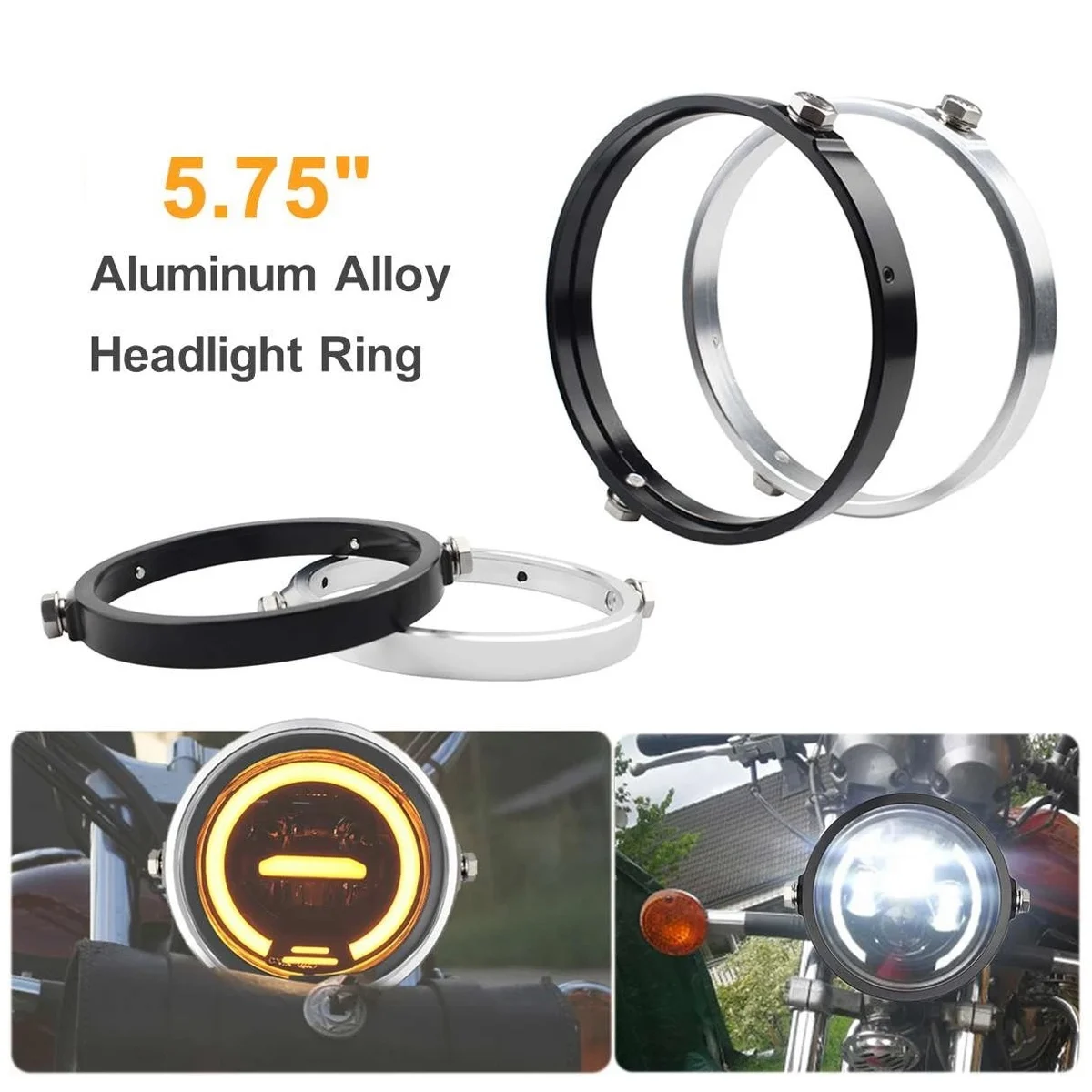 Universal Black 5.75 Inch Aluminum Round Headlight Housing Headlamp Trim Ring Mount Bracket Motorcycles