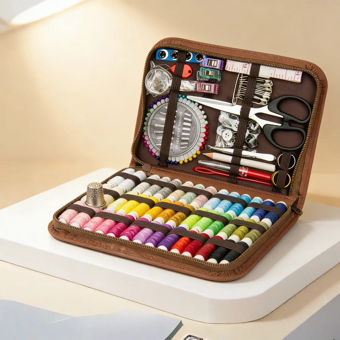 Kit de couture rectangulaire marron de 170 pièces, ensemble de couture à domicile avec motifs imprimés, kit de couture portable de voyage, outils manuels de bricolage