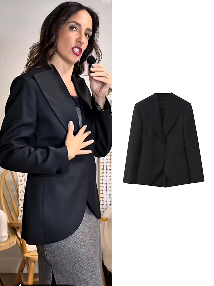 

TFMLN Slim Fit Black Blazer for Women Spring Autumn New Arrival Fashionable Solid Color Single Button Casual Long Sleeve Blazers
