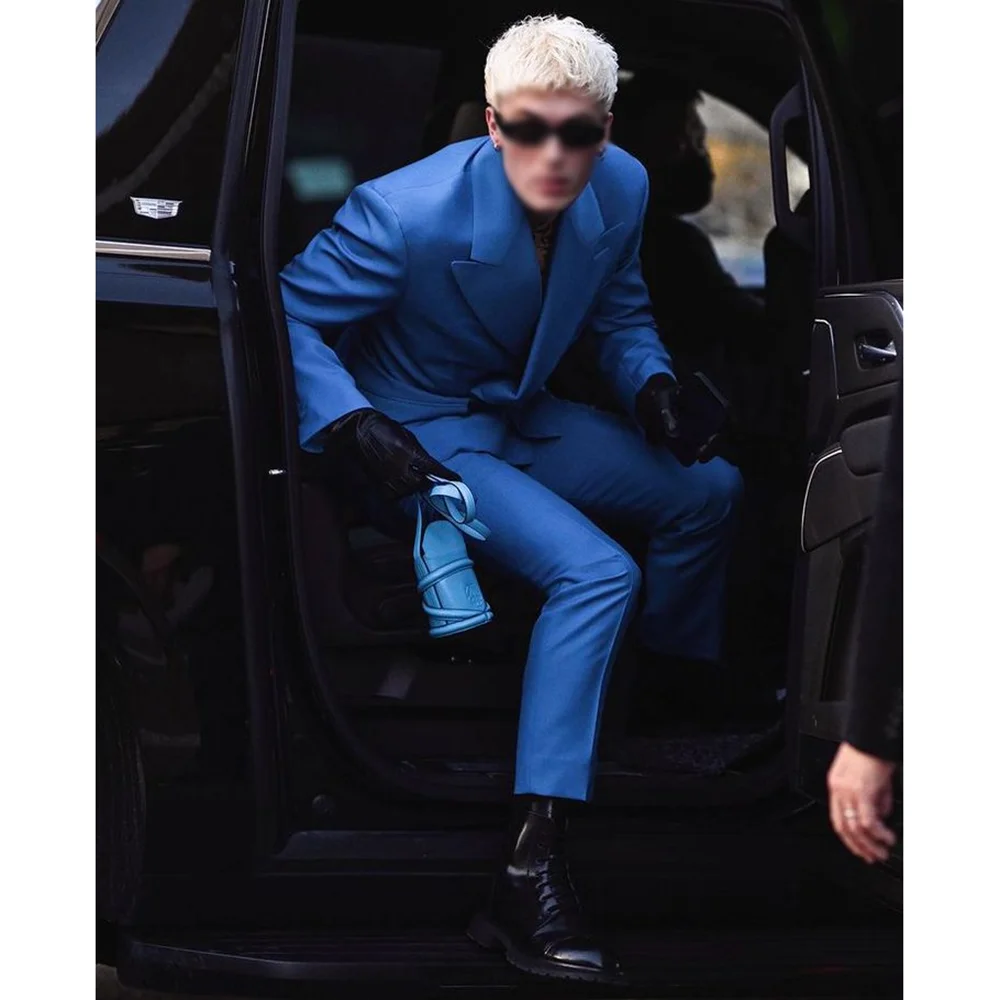 

Blue Peak Lapel Men's Suits Banquet Custom Tuxedo Formal Occasion Business Work Commute Office Male Blazer+Pants