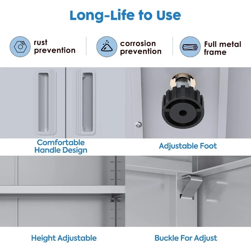 71" H Metal Garage Storage Cabinet with Lock, Steel Lockable File Cabinet with 2 Doors and 4 Adjustable for Office,Home,Garage,