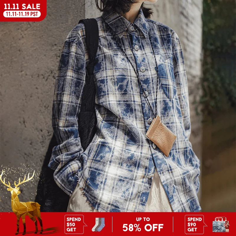 

Женская фланелевая рубашка Maden в стиле преппи, свободная, с длинными рукавами, с лацканами, ретро-блузка для осени