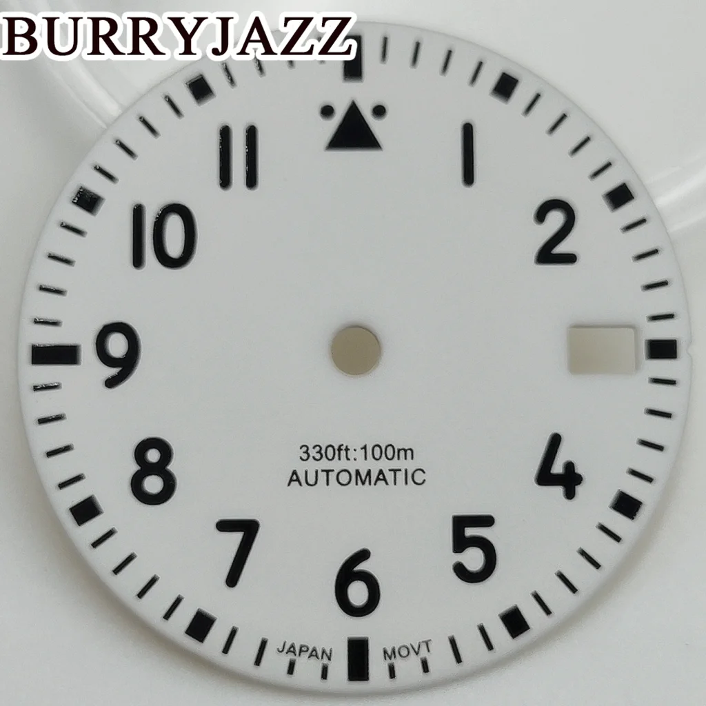 Burryjazz 29มม. ไม่มีโลโก้นาฬิกา NH35หน้าปัดสีดำสีน้ำเงินสีเขียวหน้าปัดสีขาวสีเขียวเรืองแสง