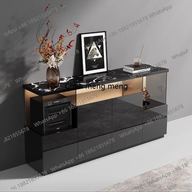 

RR Italian light luxury rock slab dining side cabinet, solid wood porch storage, living room storage against the wall, tea cabin