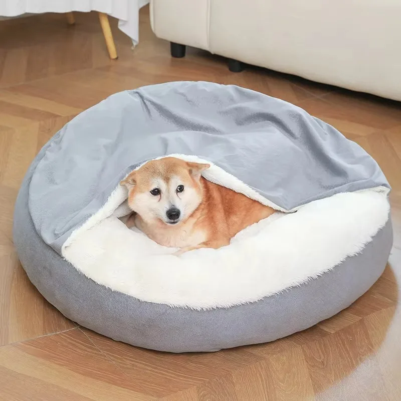 

Hot Sale Integrated Plush Round Pet Bed With Blanket Fluffy Soft Warm Pet Bed Dog and Cat