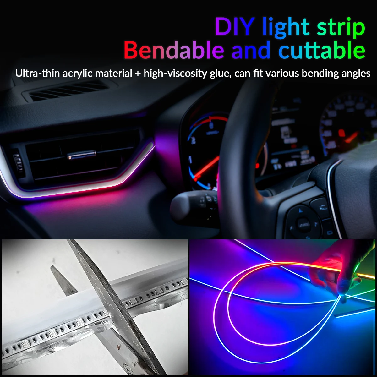 Symphony 18IN1 Car Ambient Light Colorful LED Neon Interior Rainbow Acrylic Light Strip Decorative 10/6IN1 Car Atmosphere Light