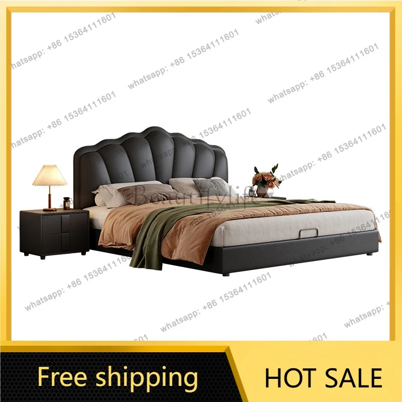 Factory Direct Sales Black Retro Leather Light Luxury Soft Bag French Minimalist Petal Leather Art Bed