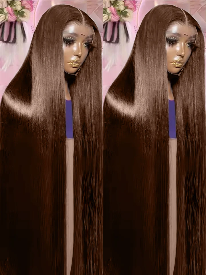 

Bone Straight Human Hair 13x4 13x6 HD Lace Frontal Wig Chocolate Brown Colored 13x6x1 Lace Frontal Human Hair Wig For Women 250%