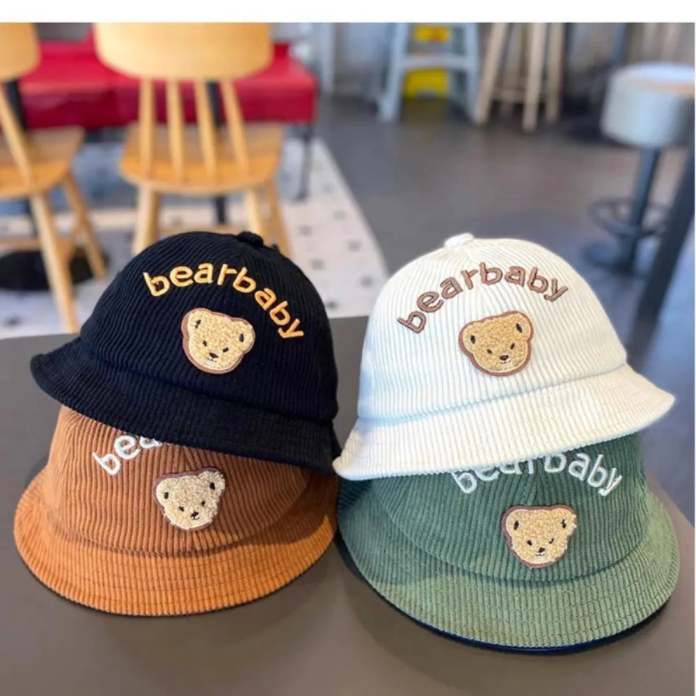 

Casual Breathable Bucket Hat Solid Color Cartoon Bear Sun Hat Sunshade Fisherman Cap Infant Toddler