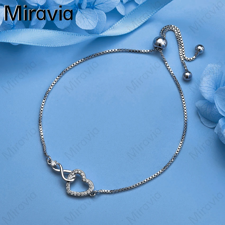 

Miravia 925 Sterling Silver Heart-Shaped 8-Shaped Ring Zircon Push-Pull Bracelet Women'S Versatile Fashion Party Jewelry