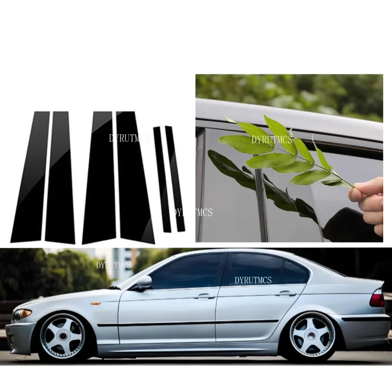 

6PCS Gloss Black Pillar Posts Fit For BMW E46 4-door sedan 1998 1999 2001 2002-2005Window Decor Door Side Mouliding Trim Cover