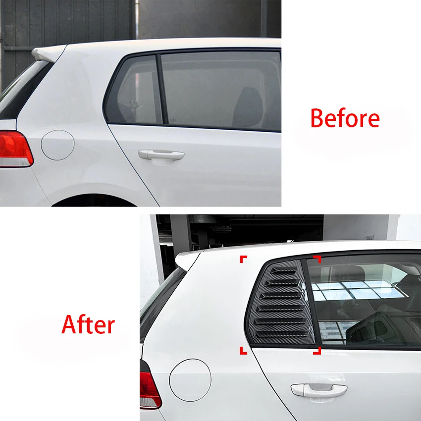 For VW Golf MK6  2008-2012 Car Rear Louver Window Side Shutter Cover Trim Sticker Vent Scoop ABS Carbon Fiber Black Auto