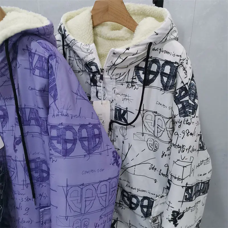 Abrigo de lana de cordero de imitación con capucha para hombre y mujer, chaqueta gruesa de terciopelo, ropa de abrigo de marca, versión de invierno