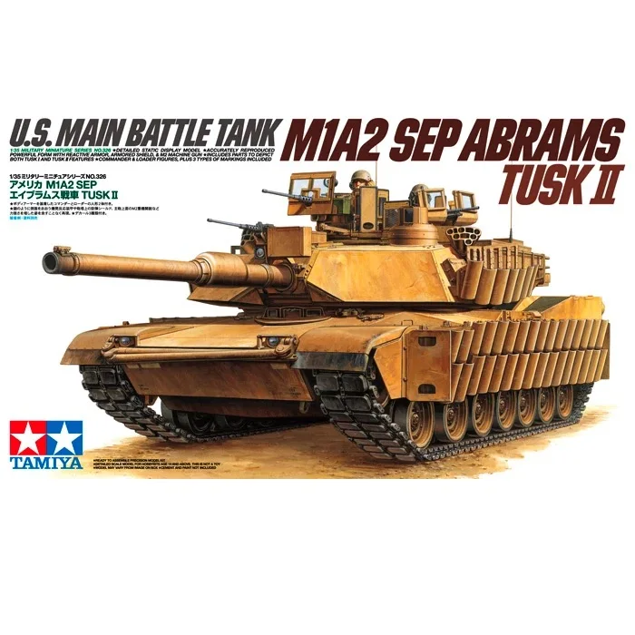 Tamiya 35326 1:35 Scale US Main Battle Tank M1A2 Sep Abrams Tusk II MBT Vehicle Hobby Plastic Assembly Model Building Kit