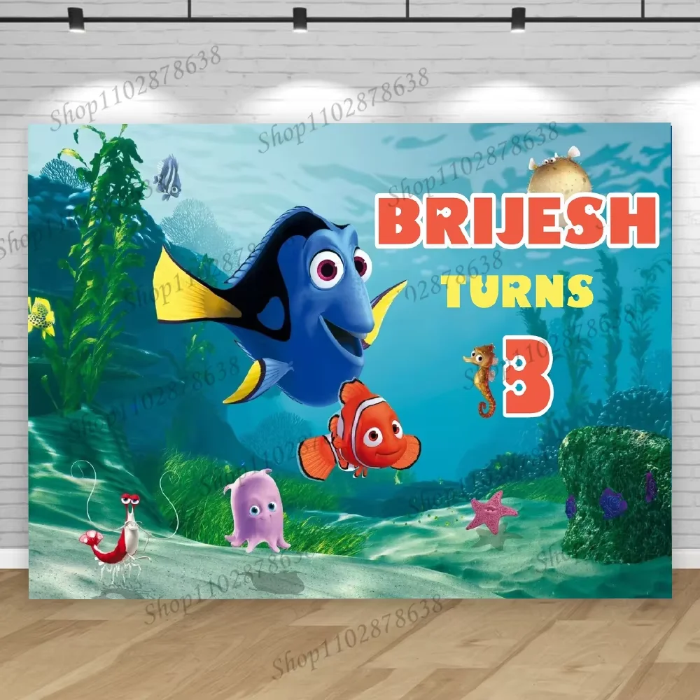 Custom Finding Nemo Dory Birthday Backdrop Finding Marlin Bruce Hank Baby Shower Banner Under The Sea Photo Backdrop
