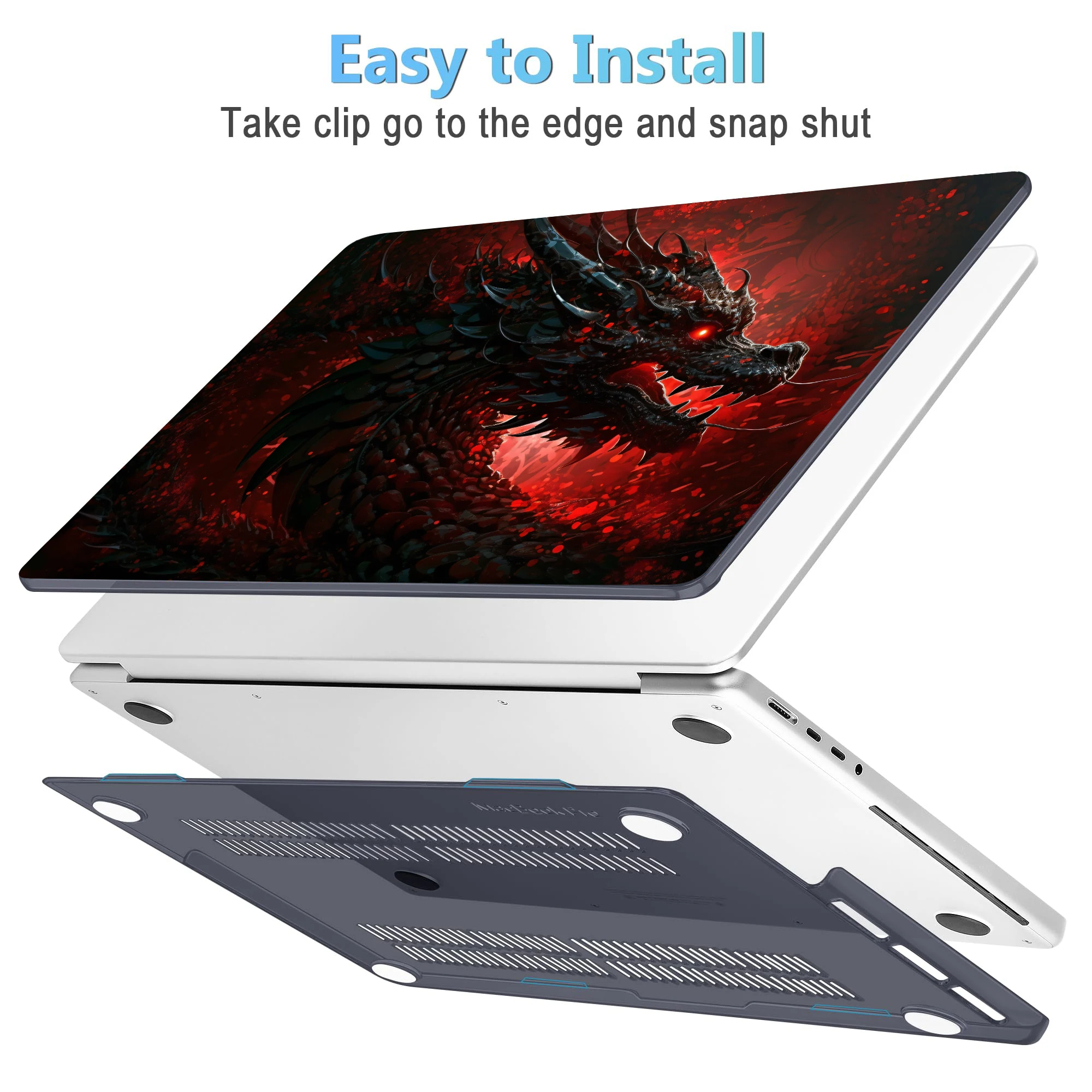 MacBook Air 15 M4 2025用ノートパソコンケース、M3 Air 15.3 13.6用ハードシェル、MacBook Pro 13 14 16 M1 M2 M3用ドラゴン柄シェル