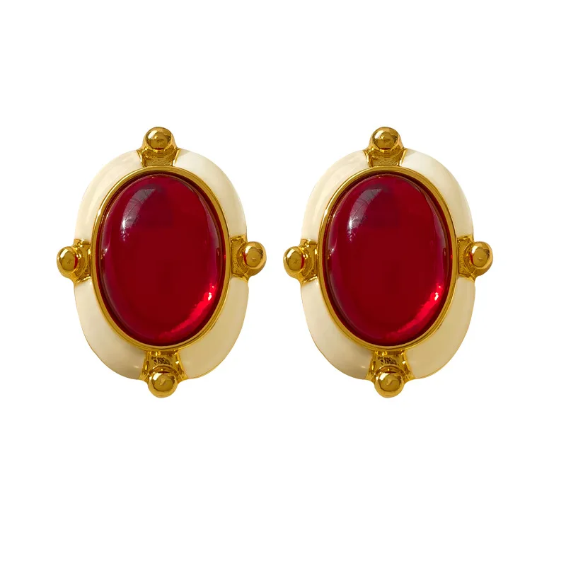 Retro Jewelry Elegant Temperament Green Resin Earrings For Women Gift Vintage Style Big Oval Ear Accessores