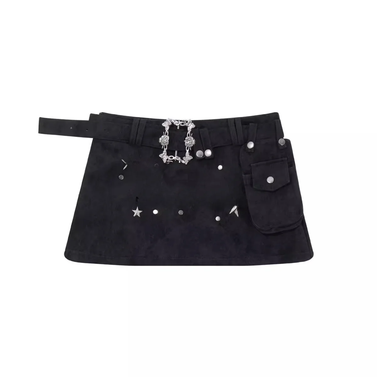 

Goth Punk Y2K Millennium Sexy Girl Early Light Leather Skirt Rivet Bead ort Skirt Women Summer A-Line Skirt