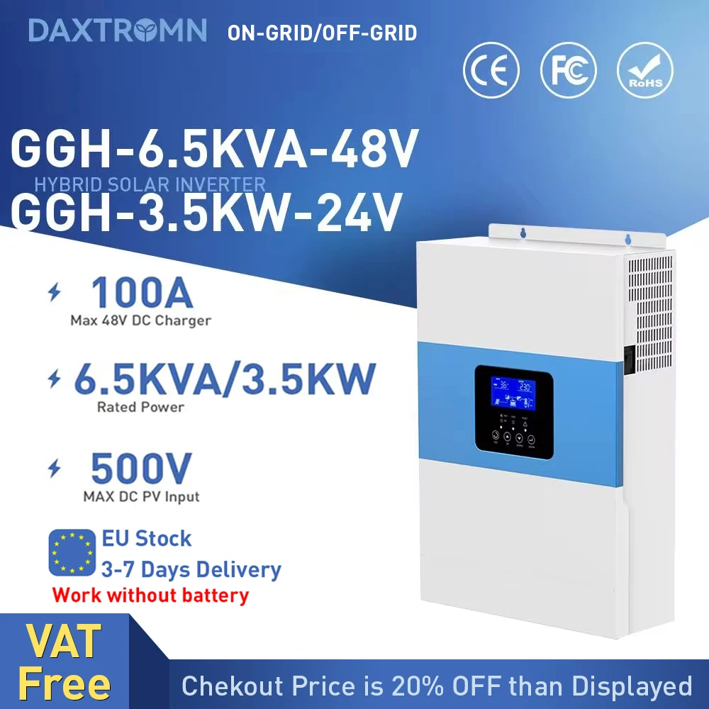 DAXTROMN 3500W 5500W Hybrid Solar Inverter 24V 48V 220V Pure Sine Wave Inverter 3.5KW 5.5KW with MPPT 100A Solar Charger