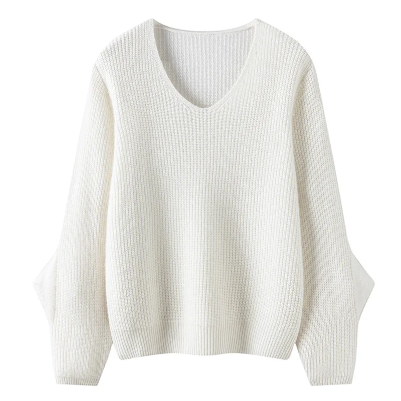 

Новый шикарный женский свитер из 100% кашемира в милом стиле, осень-зима, мягкий пуловер с v-образным вырезом, корейский повседневный свободный вязаный кашемировый топ