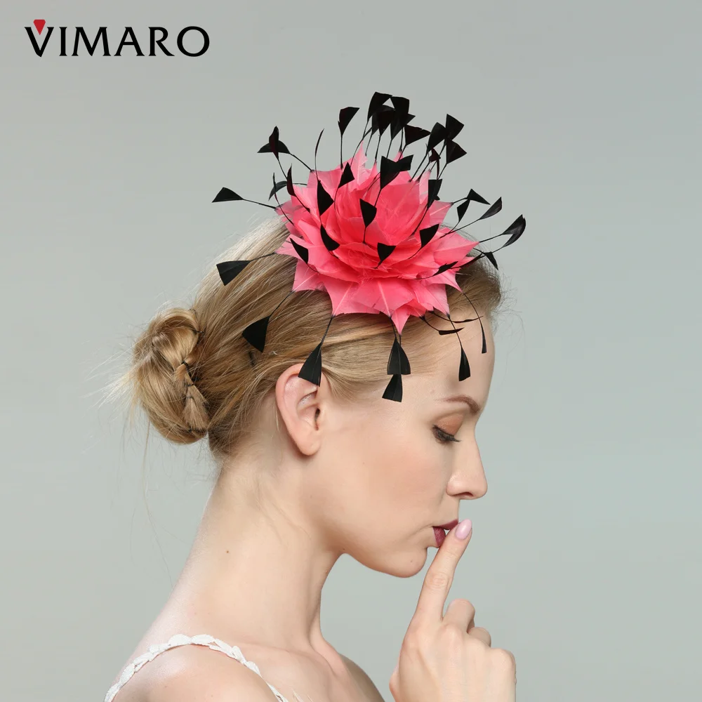 

VIMARO Pink and Black Feather Fascinator Hats for Women Wedding and Church Fascinators for Women Elegant Derby Hat Women Party