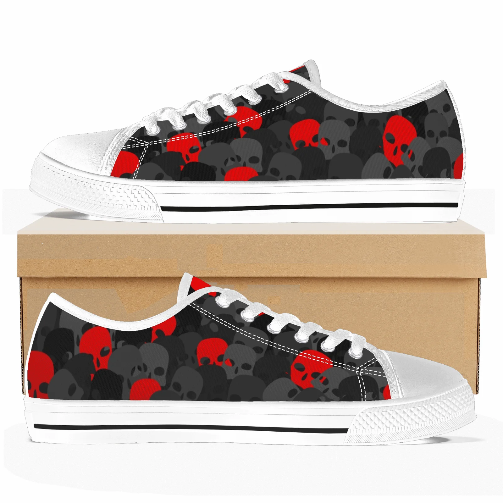 

Custom Shoes Funny Skull Classic Low Top Canvas Shoes Couple Vulcanized Shoes Flats Walking Sneakers High Quality Footwears