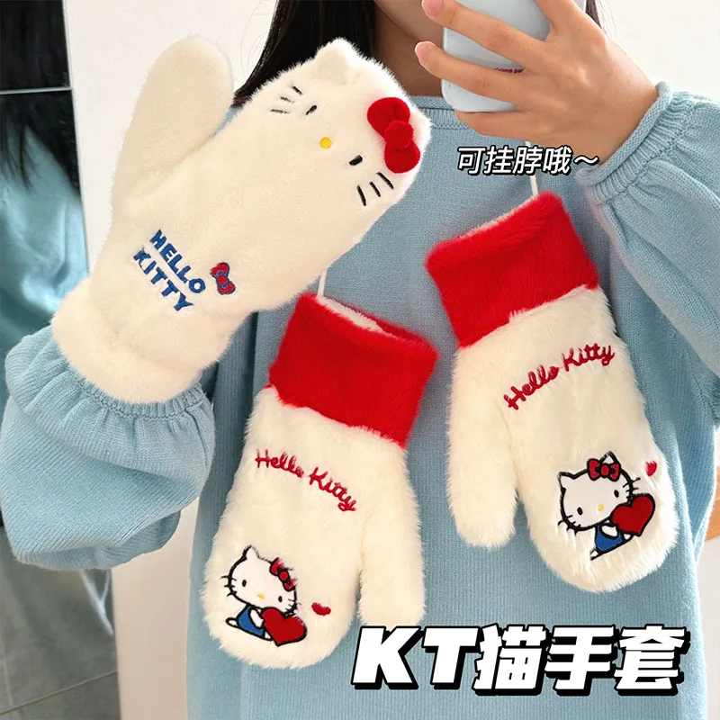 أنيمي أفخم قفازات سانريو مرحبا كيتي الكرتون قفازات دافئة للفتيات لطيف الوجه نصف اصبع قفازات Kawaii الفتيات قفازات سميكة