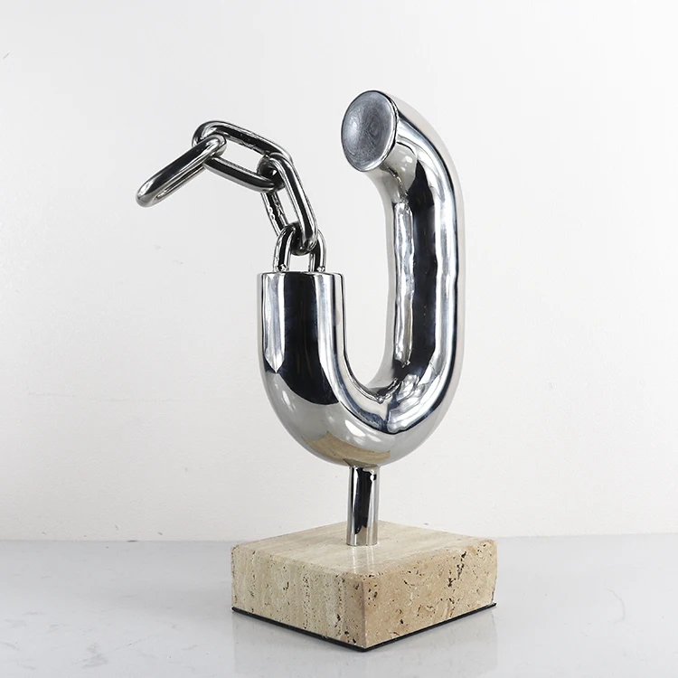 Modern Abstract Silver Metal Marble Horseshoe Chain Sculpture Handmade Carved Luxury Desk Accessories for Home/Office/Hotel view 5