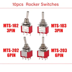 10pcs ON-OFF-ON / ON-ON 6mm Toggle Switch Red 3Pin 6Pin MTS-102/103/202/203 Rocker Switches Power Button Switch