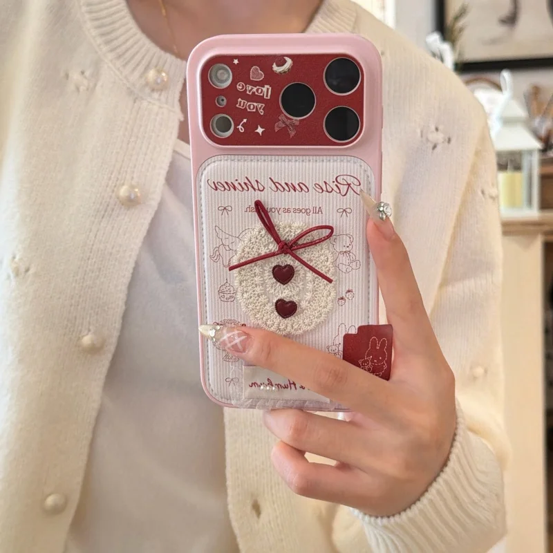 

Fashion Embroidered Lace Rabbit Leather Phone Case For iPhone 17 Pro 16 15 14 Pro Max Cover Shockproof Cartoon Cases For 16 Prom