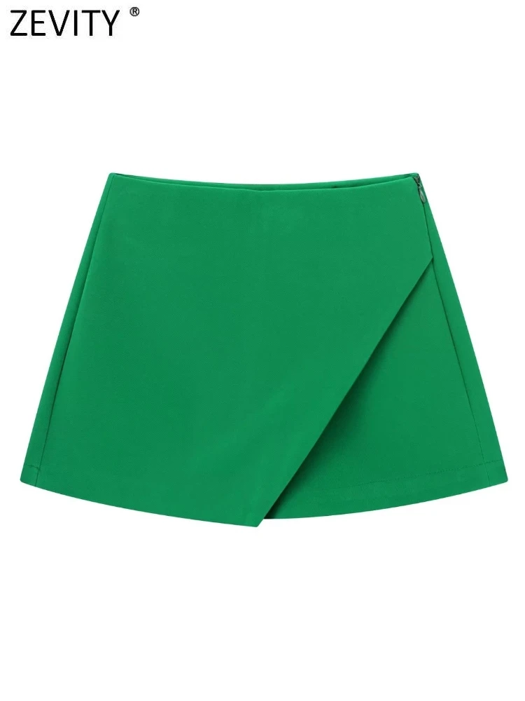 ZEVITY Women Fashion Candy Colors Asymmetrical Slim Shorts Skirts Ladies Side Zipper Hot Shorts Chic Pantalone Cortos QUN3217