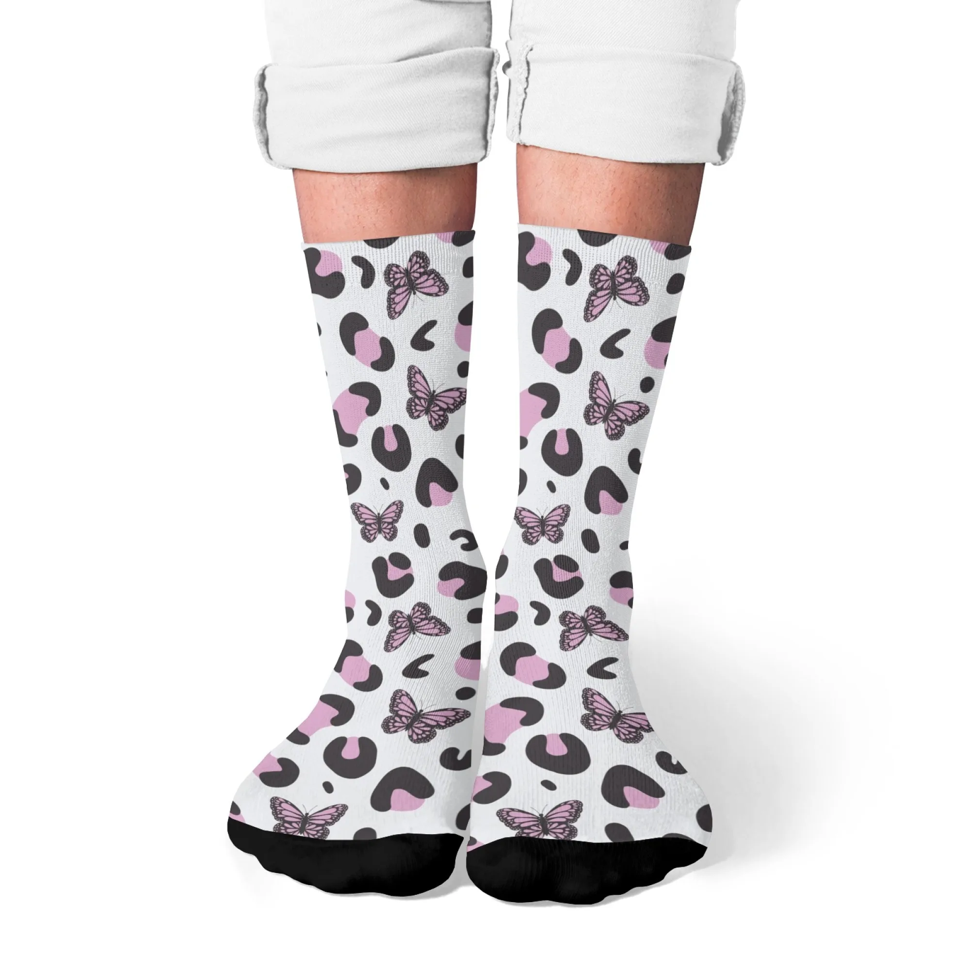 Herrensocken mit Schmetterlings- und Leopardenmuster, Retro-Mode, Outdoor, Freizeit, Sport, Hip-Hop-Socken, Neuheit, lustige Happy-Crew-Socken, Party-Geschenk