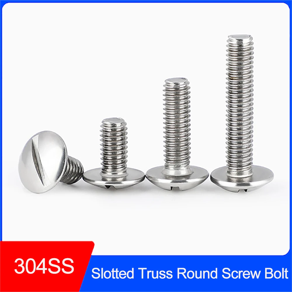 Slotted Truss Head Screws 304 Stainless Steel Slotted Round Large Flat Mushroom Head Machine Screw Bolt  M2 M2.5 M3 M4 M5 M6