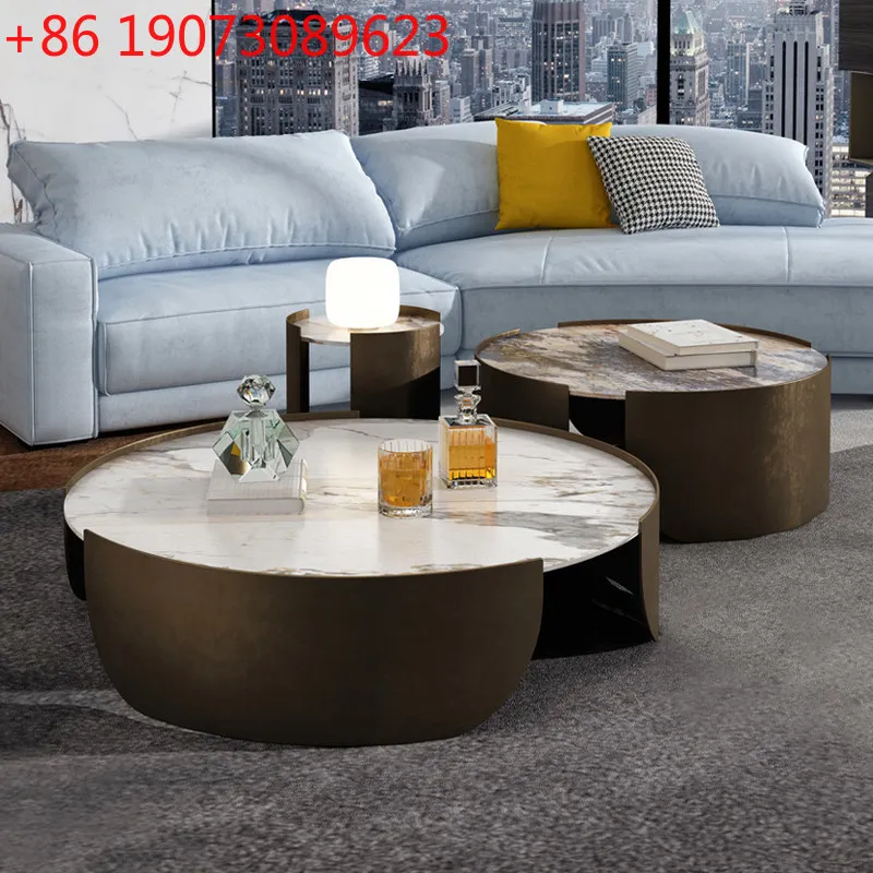 

Light luxury Italian round minimalist rock slab coffee table Modern simple living room marble coffee table