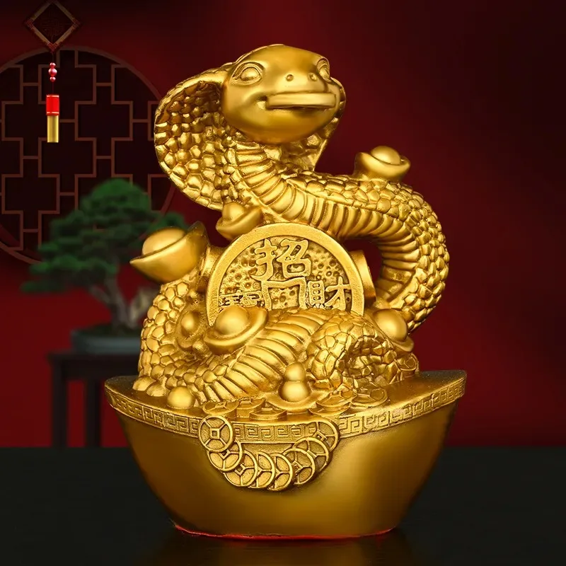 Brass Ingot Snake Ornaments Attract Wealth and Treasure Copper Snake Handicrafts Office Living Room Decorations Opening Gifts