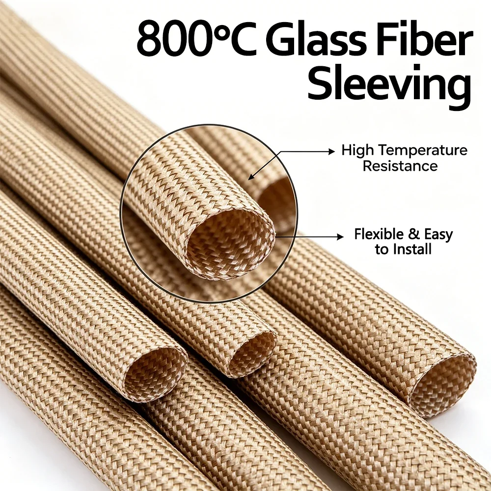 1M-10M 800°C High Temp Fiberglass Sleeve Flame Retardant Insulation Wire Protection ID 1/2.5/3/4/5/6/8/10/12/14/16/18/20/25/30mm