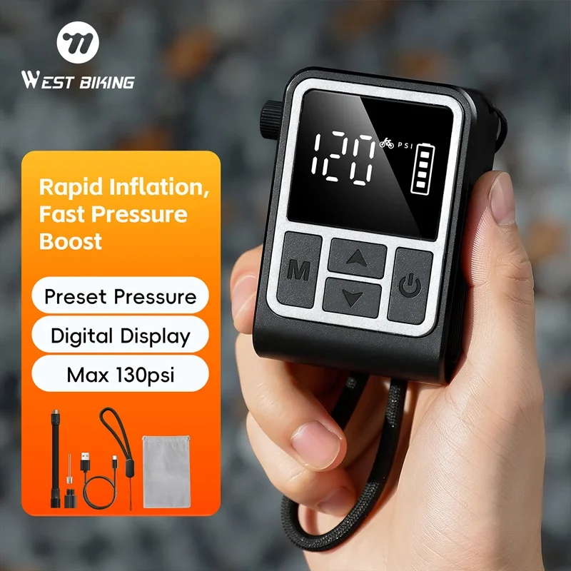 

WEST BIKING Мини-велосипедный электрический насос Портативный MTB дорожный велосипедный воздушный насос для велосипедного двигателя 130 PSI FV AV Электрический насос для шин