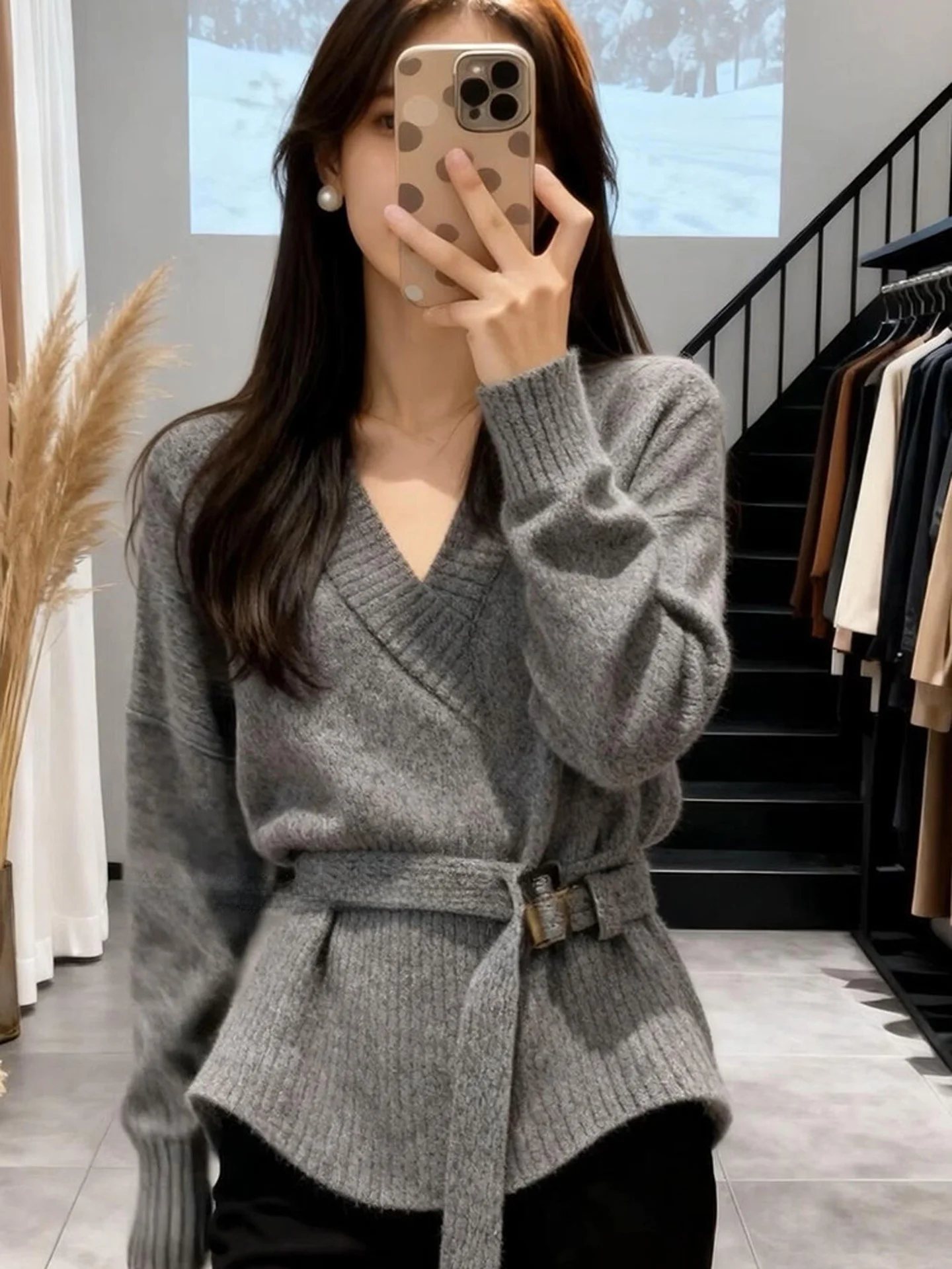 

ay Knitted Belted Women's Sweater Slim Fit Inner Wear Base Layer V-Ne Long Sve Autumn Spring Faion Korean Sle