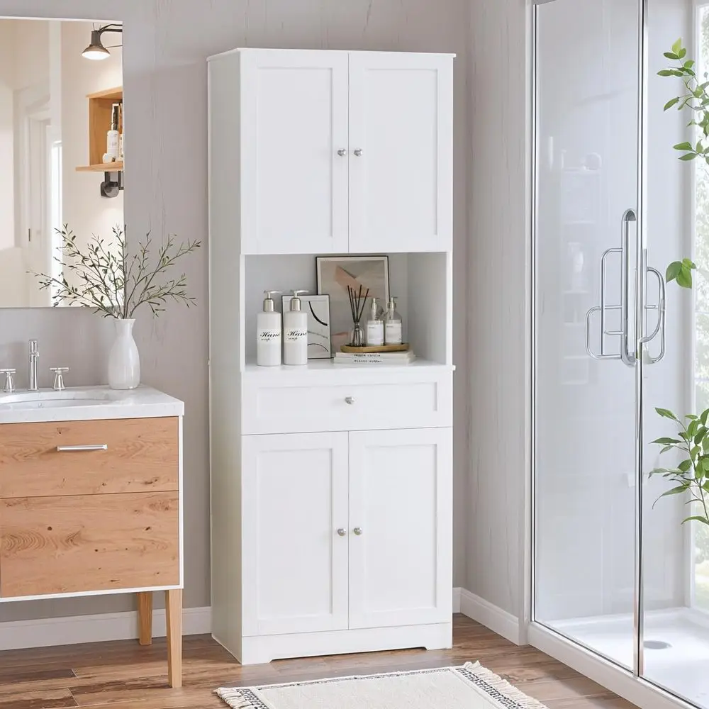

Bathroom Storage Cabinets with Drawer, Modern Linen Cabinet with Doors amp Shelves, 67H Tall Storage Cabinet Freestanding for B