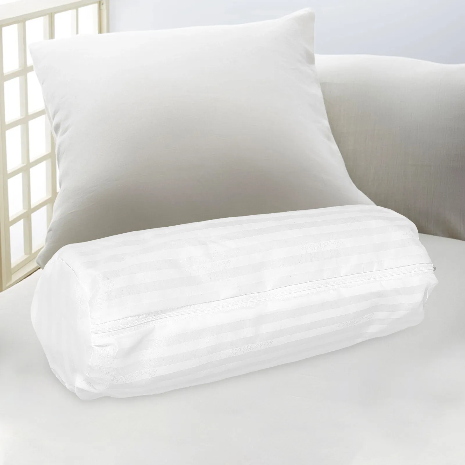 Round Pillowcase Bolster Pillow Cover Soft Comfortable Roll Zip on Pillowcase Neck Support Cylinder Pillow Cover White 15x50 Cm