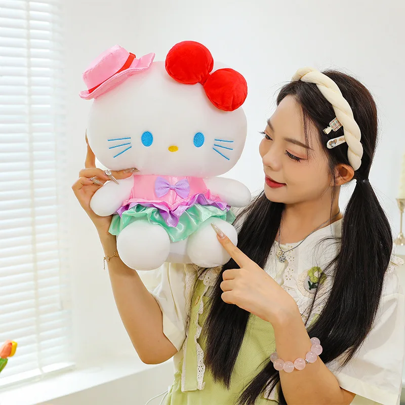 Nieuwe Sanrio Kawaii Hello Kitty knuffel gevulde pop met hoed leuk cadeau voor kinderen meisjes verjaardag kerst slaap Buddy zachte pop